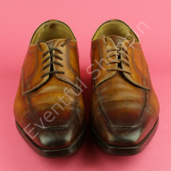 Magnanni Dress Shoes Mens 10.5D Brown Apron Toe Romelo Cognac Derby - Picture 2 of 8
